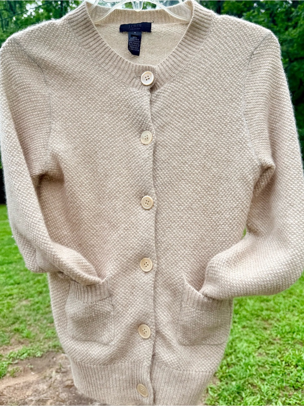 J. Crew Cream Textured Button-Front Knit Cardigan